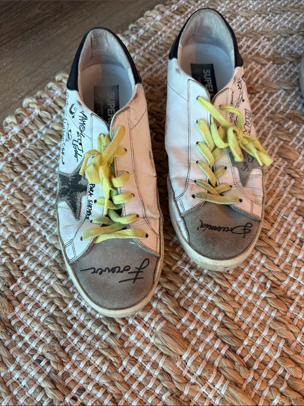 Golden Goose White Sneakers with Yellow Laces